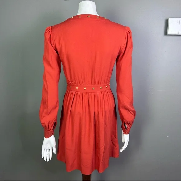 Rachel Zoe dress size 4 long sleeve studded autumn burnt orange feminine puff